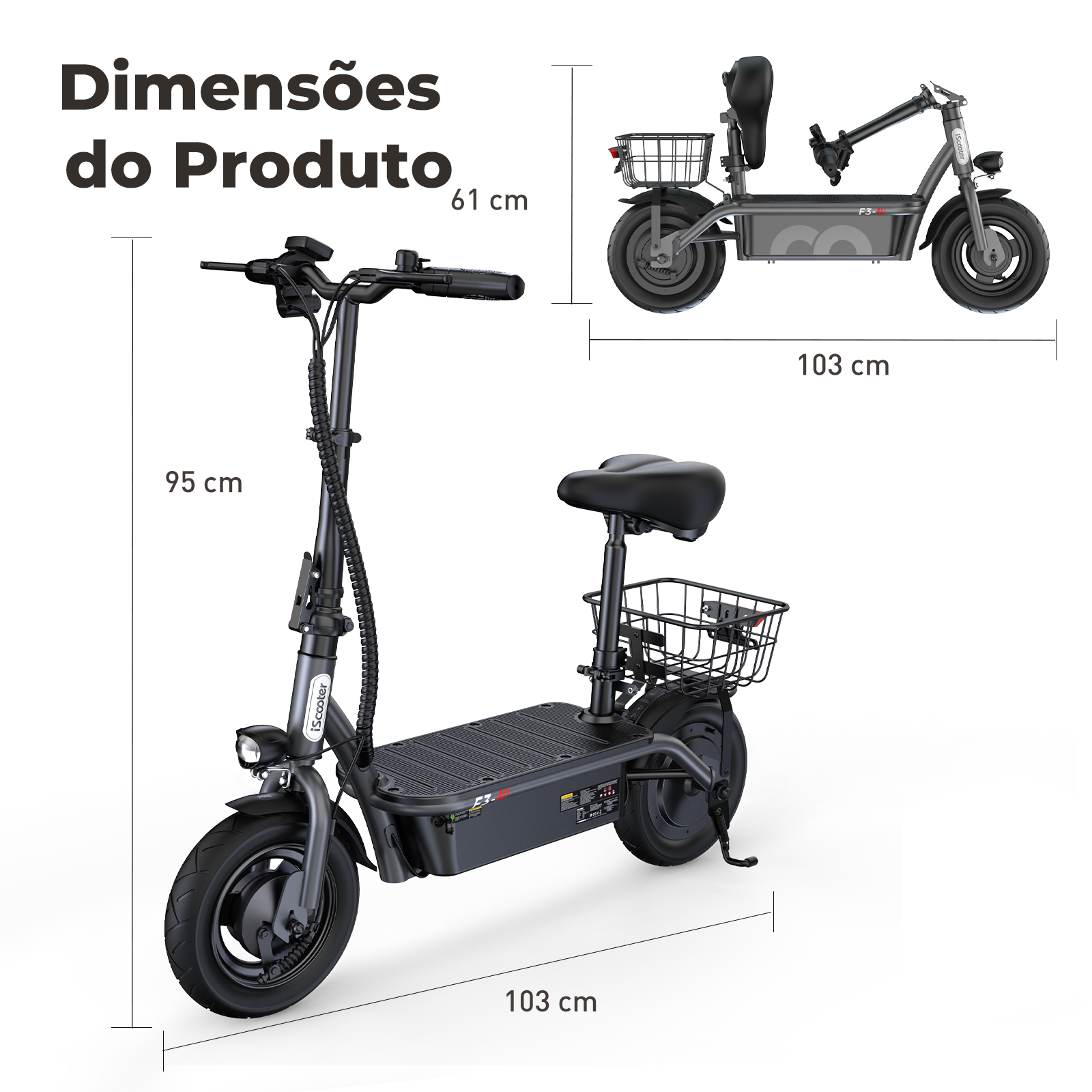 Scooter Elétrica F3 - Scooter elétrica de 1000w - Ebikes Lambo