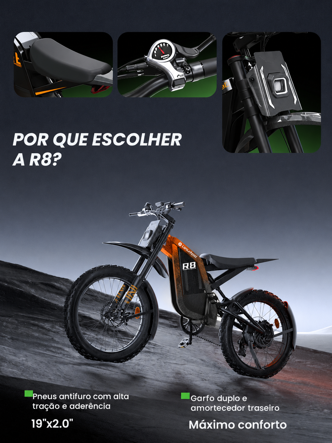 Moto elétrica R8 - Bicicleta Elétrica R8 com 2000w - Ebikes Lambo