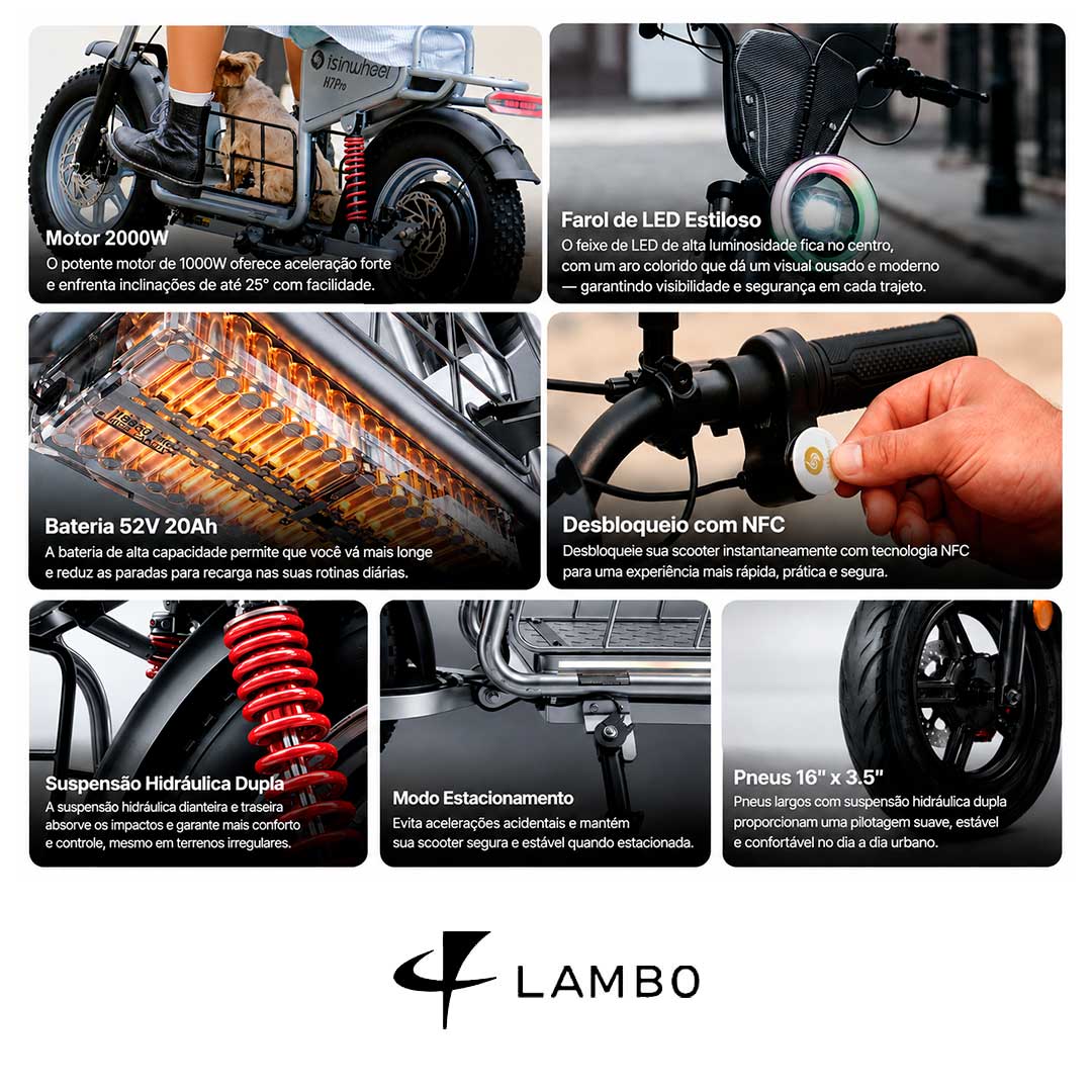 Scooter elétrica H7 Pro - Scooter elétrica de 1000w - Ebikes Lambo Scooter elétrica H7 Pro - Scooter elétrica de 1000w - Ebikes Lambo